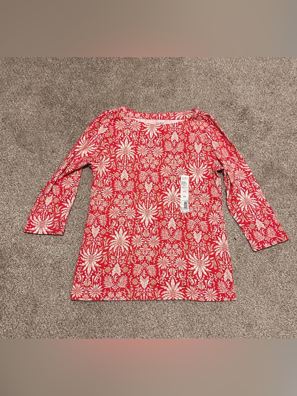croft & barrow Red and White Floral-Print Tunic Top